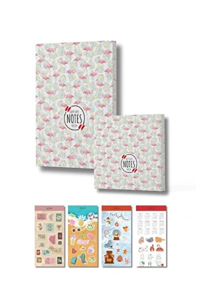 Vivago Art Tropical Leaf and Flamingo Patterned Design Notebook Set - 4 Sheet...