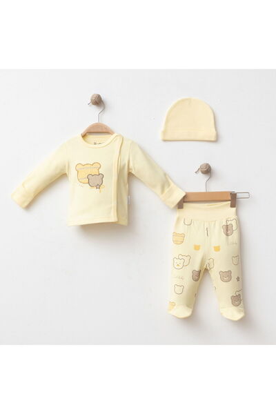 Gümüş Baby Kids BEBEK 3 LÜ SET % 100 PAMUK KUMAŞ , KENDİNDEN ELDİVENLİ , PATİKLİ