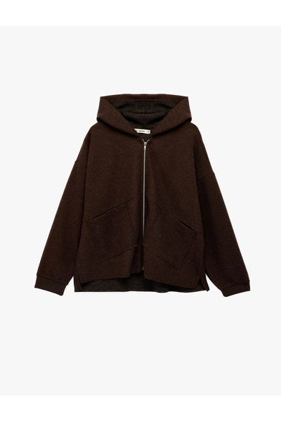 Koton Women'S Brown Zip Up Sweatshirt