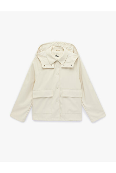 Koton Women'S Ecru Hooded Raincoat