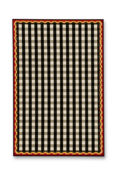 Rugs Modern Halı MOSSO Siyah Beyaz Kareli Detaylı Dokuma Taban Modern Dekorat...