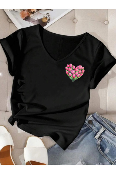 SUNFREE MIX FLOWERY Εμπριμέ με λαιμόκοψη σε σχήμα V, βαμβακερό χτενισμένο, κο...