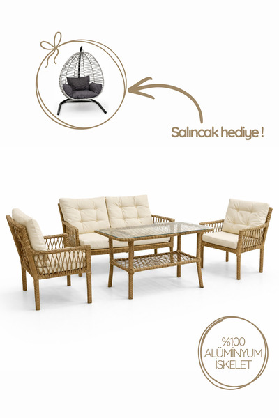 Çavdar Group Oslo Raddan 2+1+1 Çay Seti SALINCAK HEDİYELİ Bahçe Mobilyası El ...