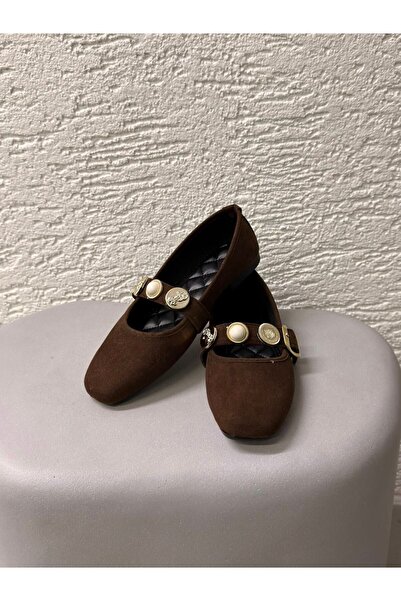 Beyond Women's Brown Money Buckle Suede Ballerinas 1cm Byndpt03