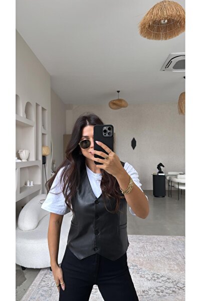Buket Teke Black Leather Vest