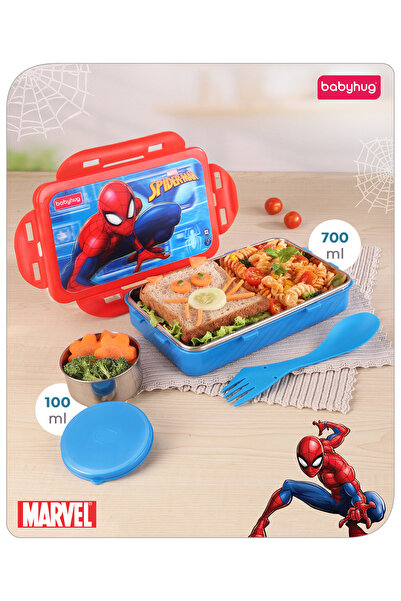 Babyhug Marvel Spiderman 3D Stainless Steel Lunch Box with Container and Fork...