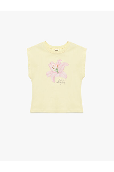 Koton تيشيرت أصفر مطبوع للبنات الصغيرات