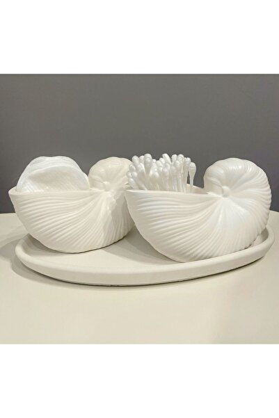 Özalp Decor Sea Shell Bathroom Set – Minimal Nautilus Modern Cotton Swab Orga...