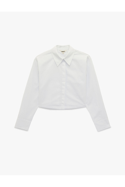 Koton Women'S White Long Sleeve Crop Shirt