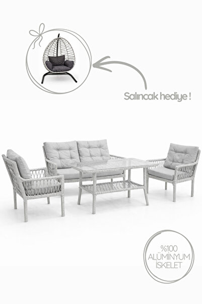 Çavdar Group Oslo Raddan 2+1+1 Çay Seti SALINCAK HEDİYELİ Bahçe Mobilyası El ...