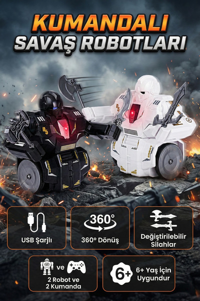 craftivio Uzaktan Kumandalı Savaş Robotu 2'li Set - Şarjlı, Işıklı ve 360 Der...