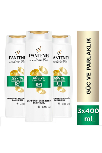 Pantene Pro-V Güç & Parlaklık 3 ü 1 Şampuan 400ml Zayıf ve Mat Saçlar x 3 Adet"
