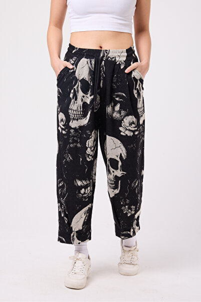 Superbluemexico Women's Street Style Baggy Trousers with Cuff Detail