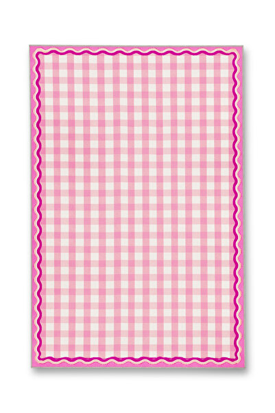 Rugs Modern Halı MOSSO Pembe Kareli Detaylı Dokuma Taban Modern Dekoratif Hal...