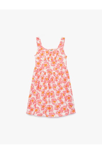 Koton Girl'S White Design Strappy Floral Dress