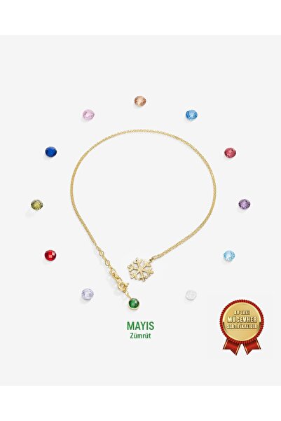 MEKS JEWELS 14 Ayar Altın Kartanesi Doğum Taşlı Kolye
