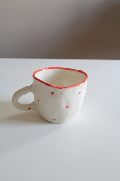 sukupotCeramics Red Heart Handmade Porcelain Heavy and Amorphous Mug