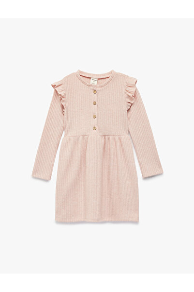 Koton Baby Girl'S Pink Crew Neck Dress