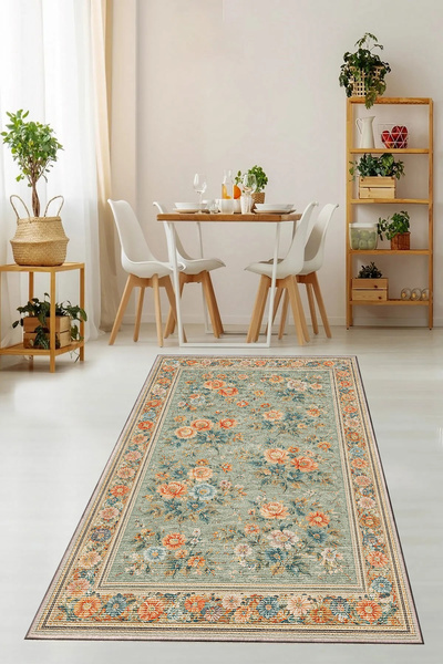 LTS HOME DİJİTAL BASKILI TURKUAZ Kaymaz Taban Yıkanabilir Modern Mutfak Halıs...