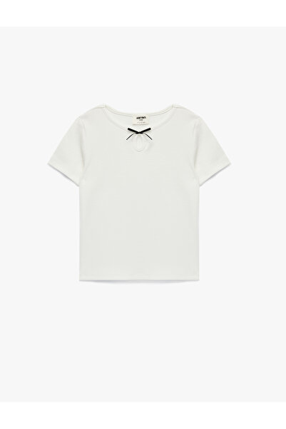 Koton Girl'S Ecru Bow Detail T-Shirt