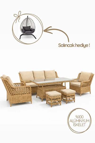 Çavdar Group Hera Raddan 3+1+1 Puflu Oturma Grubu SALINCAK HEDİYELİ Bahçe Mob...
