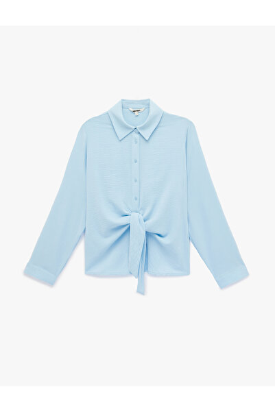 Koton Women'S Light Blue Tie Detail Shirt