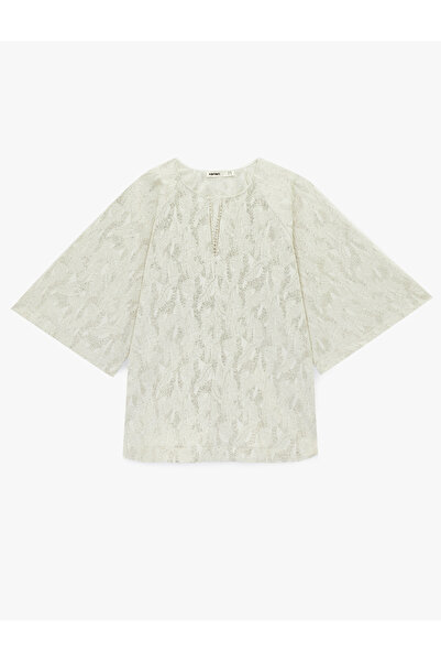 Koton Women'S Ecru Design Patterned Gleamy Tunic