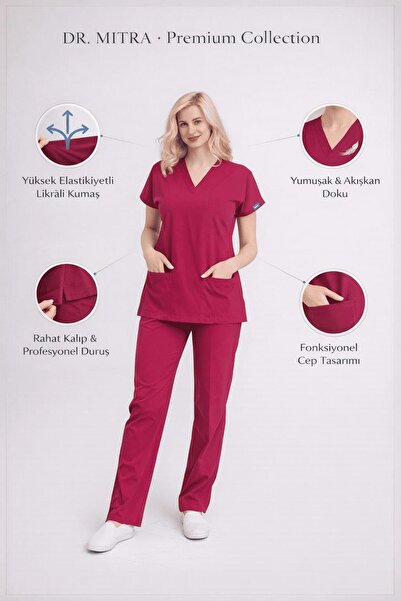 Dr. Mitra Cherry Lycra Nurse Doctor Uniform Unisex Surgical Suit Scrubs Uniform