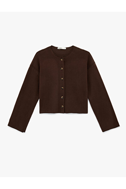 Koton Women'S Brown Crew Neck Cardigan