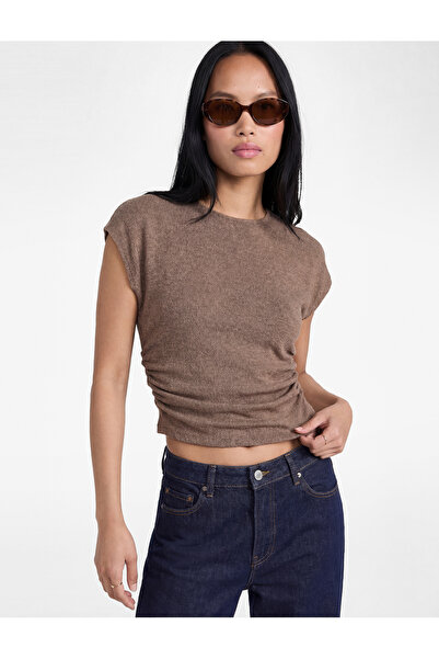 Koton Women'S Brown Draped Textured T-Shirt