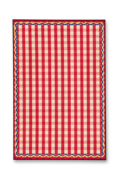 Rugs Modern Halı MOSSO Pembe Kareli Detaylı Dokuma Taban Modern Dekoratif Hal...