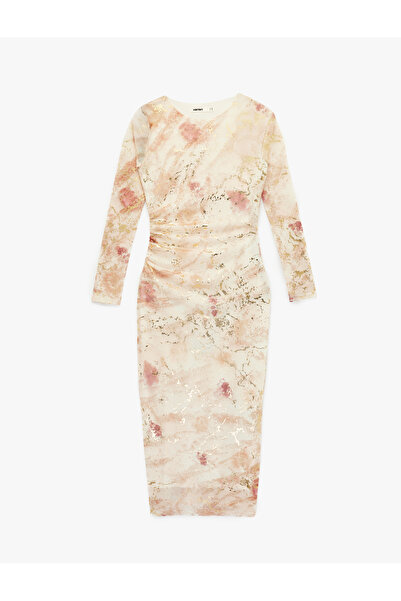 Koton Women'S Pink Design Patterned Bodycon Dress