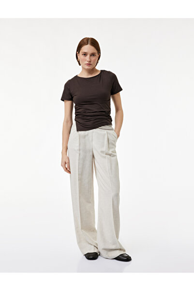 Koton Women'S Beige Wide-Leg Trousers