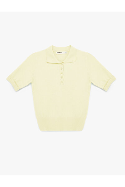 Koton Women'S Yellow Polo Collar Sweater