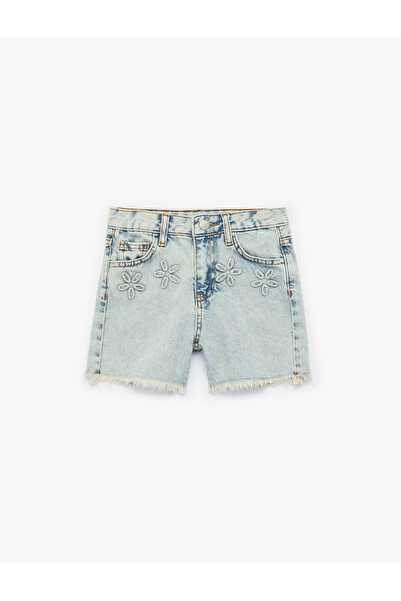 Koton Girl'S Light Indigo Floral Jean Shorts