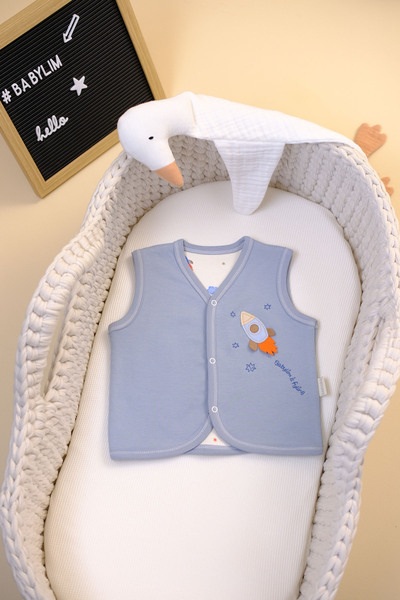 BABYLİM Space Appliqué Lined Newborn Vest 100% Cotton - Baby Boy