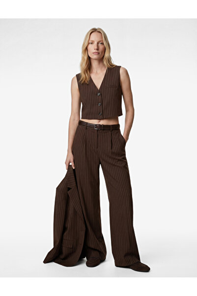 Koton Women'S Brown Stripe Women'S Trousers
