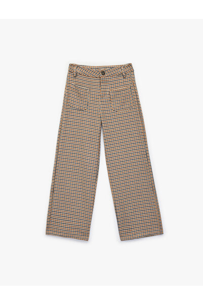 Koton Girl'S Brown Check Wide Leg Trousers