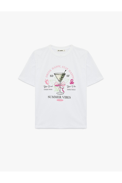 Koton تيشيرت نسائي مطبوع بلون بيج فاتح