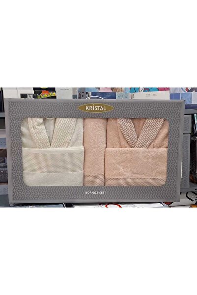 Kristal Dream Jakarlı Aile Seti / Bornoz Seti Krem-Somon