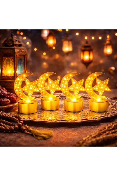 Revoon 4Pcs Ramadan Mubarak Flameless LED Candles Lights
