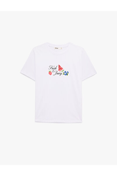 Koton Women'S White Strawberry Printed T-Shirt