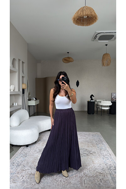 Buket Teke Purple Double Layer Wrinkled Fabric Maxi Skirt