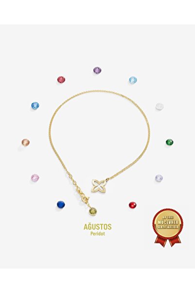 MEKS JEWELS 14 Ayar Altın Lotus Yonca Doğum Taşlı Kolye