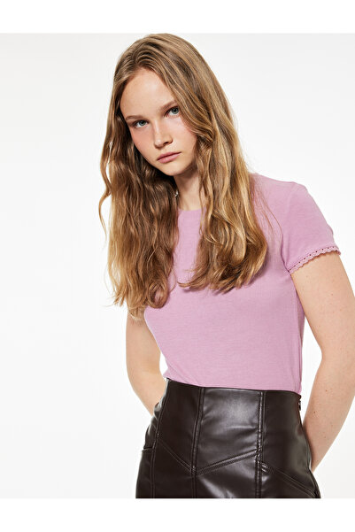 Koton Women'S Pink Ribbed T-Shirt