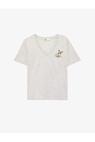 Koton Women'S Grey Melange Women'S Tshirt Ss