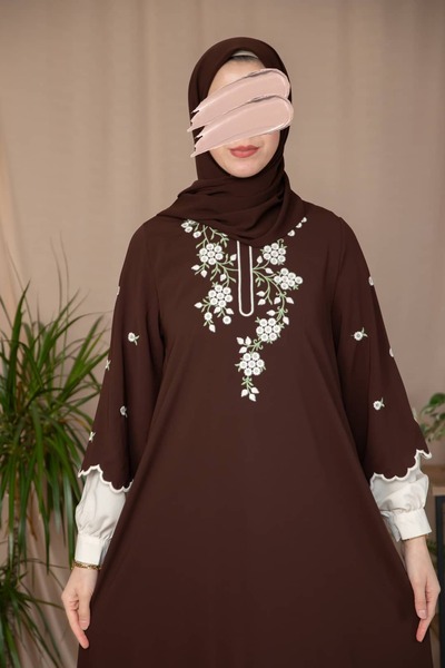 Nissra Ankanoor Embroidered Double Sleeve Medina Silk Dress Anka265133