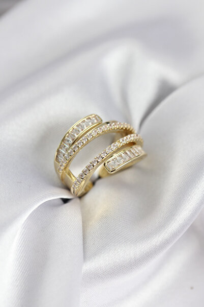 Twin Store Spiral Zircon Baguette Stone Gold Color Women's Ring