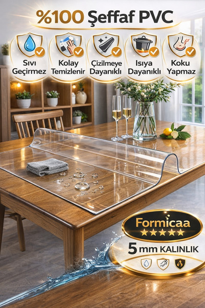 Karınca Çeyiz 5mm Kalın Şeffaf Masa Örtüsü Premium