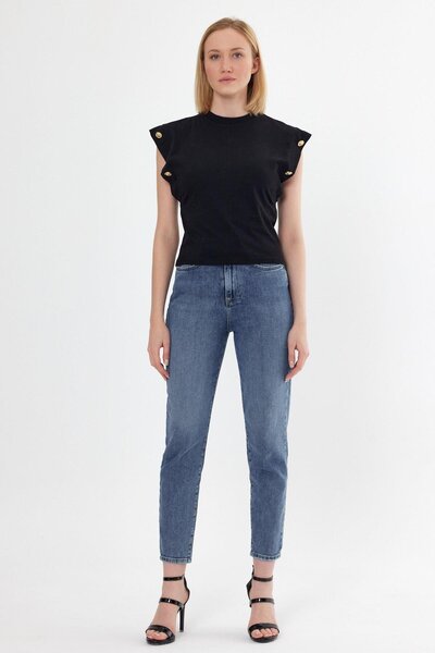 QUHOX Γυναικείο μπλουζάκι Basic με φαρδύ μανίκι μαύρο